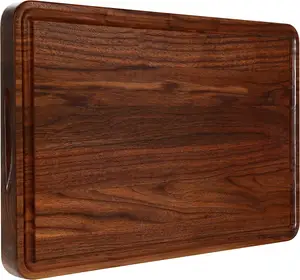 Grande planche à découper en bois de noyer pour la cuisine 18x12 (boîte cadeau) avec poignées à rainure de jus Tapis antidérapants Bloc de boucher épais