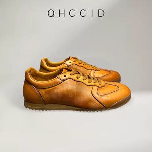 QHCCID Zapatillas de deporte transpirables de cuero genuino para hombre, suela de goma de tacón bajo, zapatos informales para caminar - Product Image 4