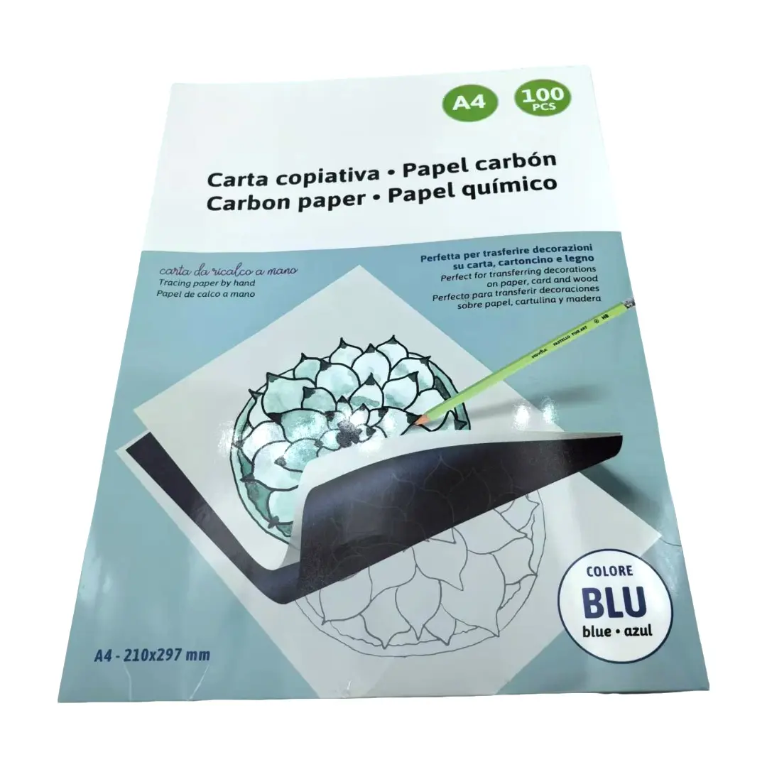 Papel de copia de carbono negro y azul Escritura a mano A4 Película Papel de carbono Papel de transferencia de carbono de grafito para libro de factura Suministro de arte