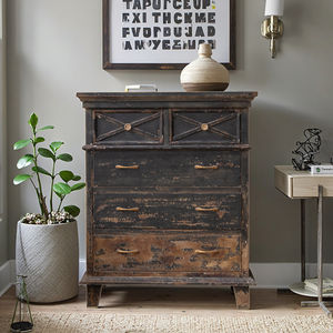 アメリカンヴィンテージ無垢材キャビネット寝室用アクセントマルチドロワー収納キャビネットヨーロッパ多機能ブラックキャビネット - Product Image 2
