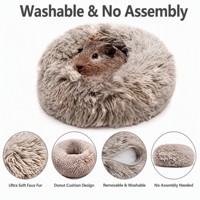 Lit pour animaux de compagnie sans assemblage, housse amovible et lavable, design coussin donut, lit doux en peluche pour chat et chien, pour chambre à coucher, utilisation en intérieur