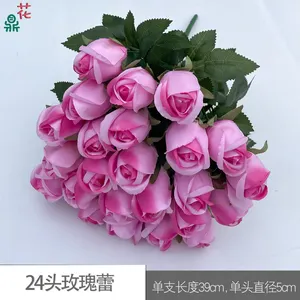 न्यूनतम शैली 24 सिर गुलाब कली फोटोग्राफी लैंडस्केप प्रोप्स रेशम फूलों के इनडोर सजावट कृत्रिम फूल
