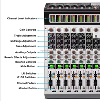 Console de mixage audio professionnelle MK8 MK12 8 12 canaux avec écran d'affichage, console de mixage DJ pour bar, fête