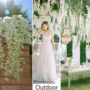Flores de glicina artificial de seda, blancas, 43,2 pulgadas, para boda, venta al por mayor