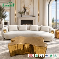 Ensemble de canapés en velours bouclé sculptural biologique de luxe avec table basse en laiton doré – Solution de mobilier haut de gamme tout-en-un