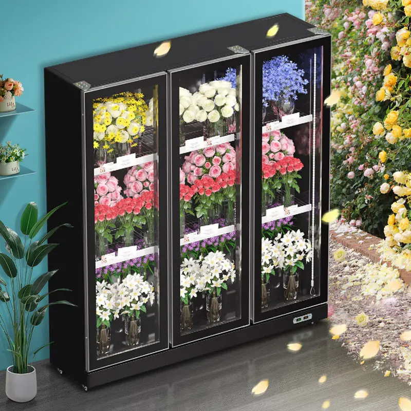 ثلاجة صغيرة تجارية متنقلة مزدوجة الأبواب لعرض الزهور بصورة زجاجية