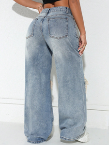 Quần Jeans Rách Phong Cách Vintage, Dáng Suông, Phong Cách Đường Phố, Kiểu Cleanfit Cho Nữ - Product Image 3