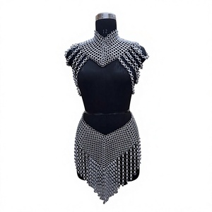 Collier en maille d'acier inoxydable plaqué argent, forme irrégulière, bijou de mode style armure, artisanat métallique soudé - Product Image 3