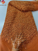 Tissu en dentelle brodée de sequins et de perles fait main de luxe, tissu en tulle français 3D avec des perles pour robe de mariée, robe de soirée