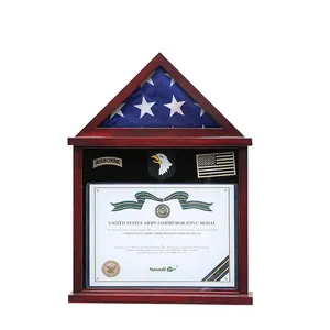 Porte-documents avec cadre de certificat, médaillon personnalisé, vitrine de drapeau en bois massif, offre spéciale