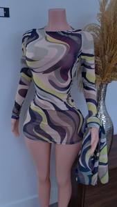 G05237C 2026 Autunno Abiti da Donna a <span class=keywords><strong>Maniche</strong></span> <span class=keywords><strong>Lunghe</strong></span> con Stampa e Rete - Product Image 6