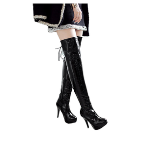 Glossy Over-the-Knee <b>Boots</b> High Heel Side <b>Zipper</b> Thigh High PU <b>Boots</b> for Party Nightclub - Product Image 1