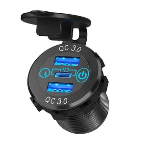 12V-24V 60W Triple USB Car Charger Socket PD3.0 & Dual QC3.0 with <b>Touch</b> <b>Switch</b> Fast Charge Adapter Bus Trailer Boats - Product Image 1