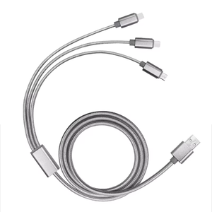 도매 USB 2A 충전 케이블 3 in 1 휴대용 USB-A to 타입-C 마이크로 아이폰 1.2M 케이블 나일론 브레이드 삼성 화웨이용 - Product Image 1
