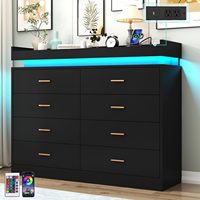 Commode de chambre moderne noire/blanche à 10 tiroirs avec station de charge, lumières LED et rangement – Approvisionnement direct usine