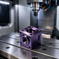 Bloc de collecteur en aluminium usiné CNC de précision sur mesure, anodisé violet, pour équipement industriel