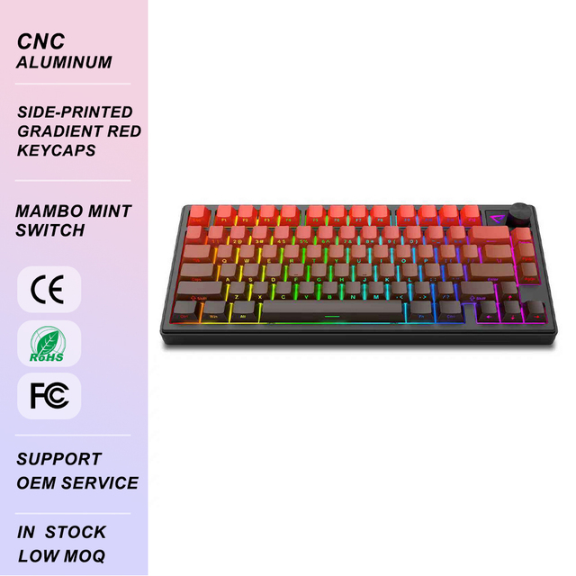 Tri-mode Mechanical Gaming Keyboard RGB Side-printed Gradient Red Keycaps Mambo Mint Switch Premium CNC Aluminum Gaming Keyboard