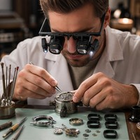 LED Watch & Clock Repair Magnifier Glasses 2X 6X 8X 12X 24X 5 Levels 8 Interchangeable Lenses Dual LED Hands Free Jeweler Loupe