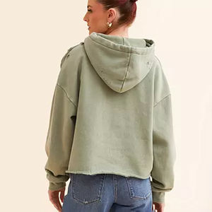 Nuevo logotipo personalizado vintage desgastado lavado con ácido camisa casual con capucha para las mujeres - Product Image 3