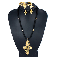 Hongyu set di gioielli da donna etiopi con croce anodizzata di marca Color oro gioielli da sposa romantici africani S068