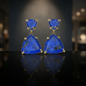 Nouvelles boucles d'oreilles pendantes en forme de triongule en laiton et zircon plaqué or 24 carats - Product Image 3