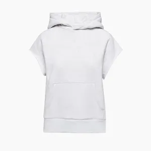 OEM Wholesale Custom Double Layered Hood Soft Brushed Back Kangaroo Pocket White Blank Sleeveless No String Hoodies