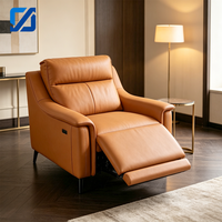 Chaise longue inclinable moderne en cuir véritable orange avec dossier réglable et design pliable pour salon et salle à manger – Confort optimal