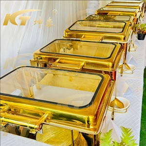 Juego de Recipientes para Buffet de Acero Inoxidable Dorado de 9L, Moderno y Lujoso, Juego de Recipientes para Buffet Dorado con Calentador de Alimentos - Product Image 1