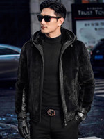 Blouson bomber pour homme en cuir véritable et fourrure de vison, coupe-vent épais noir, style streetwear automne avec fermeture éclair