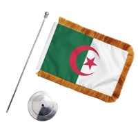 Drapeau de bureau Algérie avec franges dorées 8,2x11 pouces, mini drapeau national algérien de table avec base en métal massif, décoration de chambre