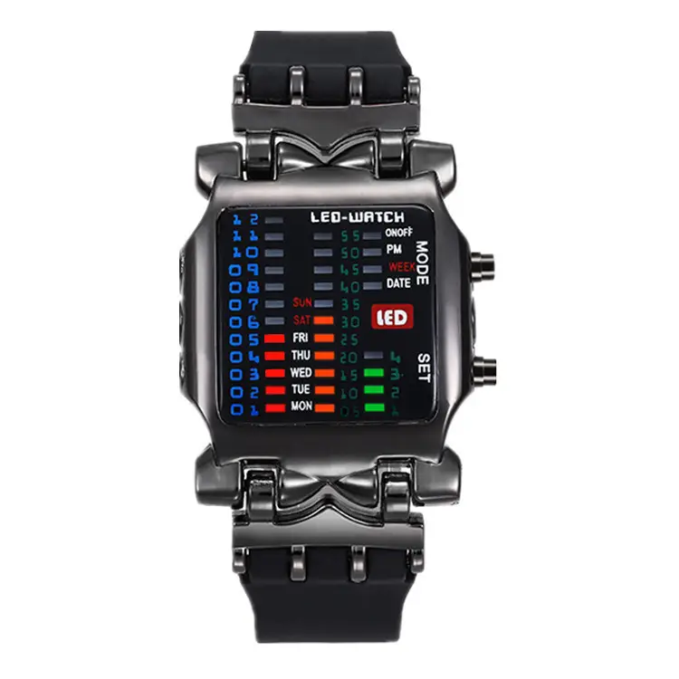 New 1010 Men's Watch High Quality Creative Color Light Display LED Watch Square Design Electronic Movement Fashion Sports watch