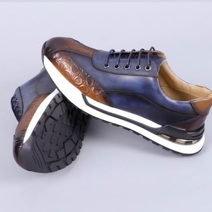 Fashion High-quality Cow Genuine <b>Leather</b> Two Tone Color Custom Logo Handmade Men's <b>Sneaker</b> Breathable Comfort Autumn Luxury - Product Image 2