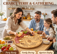 Plateau à fromage en bois, plateau à charcuterie en bambou, plateau rond Lazy Susan en bambou avec 3 accessoires pour couper le fromage