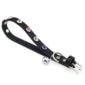 Imitazione diamante scintillante strass rivetto regolabile <span class=keywords><strong>Pet</strong></span> collare campana piccoli cani in vera pelle collare gatto - Product Image 5