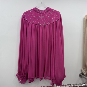 GX-2026 Nouvelle <span class=keywords><strong>Blouse</strong></span> à Manches Longues à Col en V Ornée de Diamants Rétro pour Femmes. Nouvelle mode rétro ample et tendance à manches longues. - Product Image 1