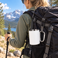 Mug thermique personnalisé en acier inoxydable 304 de 10 oz, blanc, avec poignée et mousqueton, pour sublimation, idéal pour les voyages en extérieur - Vente en gros