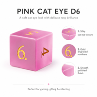 Dés à Jouer D&D Faits Main en Pierre Naturelle Œil de Chat Rose Luxueux et Magnifique, 1 Pièce, Cube Polyédrique à Bords Tranchants pour RPG Dungeons & Dragons