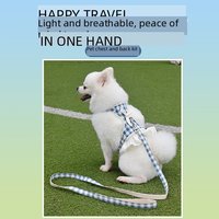 Harnais pour chien à carreaux bleus et blancs, robe JK avec nœud papillon et laisse, tenue respirante pour promenades, pour petits chiots, chatons et chats