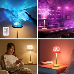 Lampu Meja Proyektor Gelombang Air RGB Modern dengan Kontrol Sentuh Remote, Kap Lampu Bulat LED, Lampu Malam Dinamis untuk Dekorasi Ruangan - Product Image 3