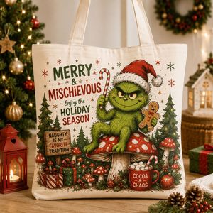Elonna Grinch Vintage Canvas Tote <b>Bag</b>-Soft Durable Eco-Friendly Factory Wholesale Large Capacity <b>Christmas</b> Design - Product Image 6