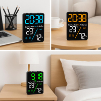 Reloj de Pared Digital LED Multicolor con Cargador de Teléfono, Calendario, Higrómetro, Alarma RGB, Luz de Fondo de Pantalla, para Oficina
