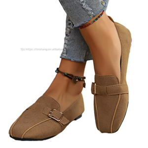 Retro Plus Size Flats Casual Peas <b>Shoes</b> Women Autumn Belt Buckle <b>Soft</b> Bottom Square Toe Lazy Flats - Product Image 5