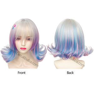 Peluca de Cosplay de Anime Corta y Rizada Rosa Intenso y Azul, Peluca Sintética de la Serie de Televisión Wednesday, Peluca de Enid Sinclair, la Chica Lobo, con Pasadores - Product Image 3