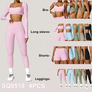 Set Yoga Personalizzato Completo Sportivo <span class=keywords><strong>Leggings</strong></span> Arricciati e Reggiseno Abbigliamento Attivo per Yoga Allenamento Sportivo Set Fitness da Palestra per Donne SQ8518 - Product Image 2