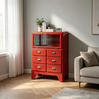 Lemari Laci Logam Retro Vintage 6 Laci Kabinet Penyimpanan Baja dengan 1 Pintu Kaca Modern Meja Rias Kamar Tidur Sideboard
