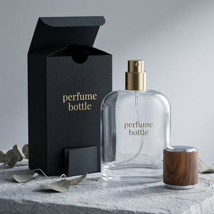 Flacons de parfum ovales ronds en verre avec bouchon en bois naturel et garniture argentée, vente en gros, flacons de parfum vides avec boîte, flacons de parfum de qualité - Product Image 2