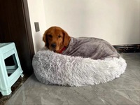 Vente en gros OEM, logo personnalisé, marque privée, fournisseur d'articles pour animaux, commande en gros, MOQ, lit pour animaux en forme de donut moelleux anti-anxiété et apaisant pour chiens et chats