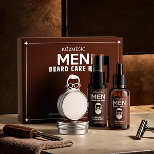 KORMESIC – Kit de Soins Bio pour Barbe Homme (Huile, Sérum, Baume) – Marque Privée OEM ODM – Lissant, Adoucissant, Anti-Frisottis, Apaisant, Brillant, Sans Parfum - Product Image 1