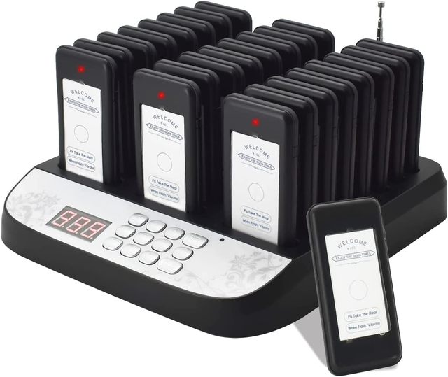 Waterproof Wireless Waiter Call System 30 Units 150m Range 30-Pager Paging Restaurants Food Trucks Nursing Home Vibration CE/FCC