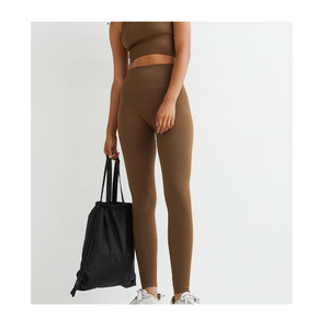 Mallas de Yoga de cintura alta para mujer, secado rápido, sin costuras, fruncidas, seda elástica suave, logotipo personalizado, transpirable para entrenamientos de verano/invierno - Product Image 1